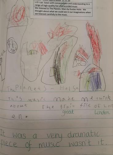 We listened to 'The Planets' by Holst and drew pictures of how the music made us feel.
